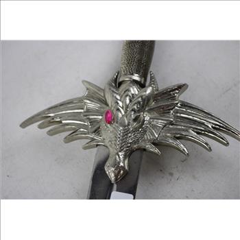 Silver Toned Sword With Dragon Head Handle