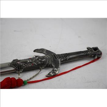 Silver Toned Sword With Hawk Head Handle