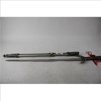 Silver Toned Sword With Hawk Head Handle
