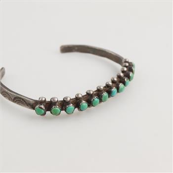 Silver Turquoise Stamped Cuff Bangle Cuff
