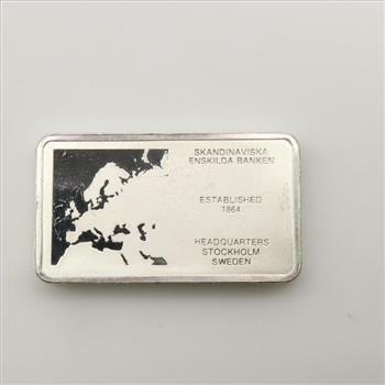 Skandinaviska Enskilda Banken Sweden Proof Silver 1000 Grain Bar