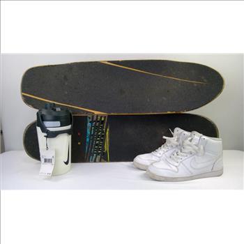 Skateboard, Nike Shoes, Nike Bottle