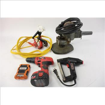 Skil Variable Speed Drill, Parker Staple Nailer, Jumper Cables And Sander, 4 Pieces