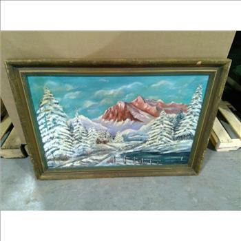 Snowy Cabin Painting