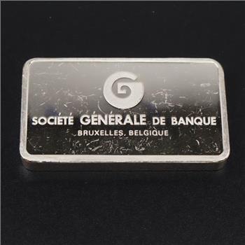 Societe Generale De Banque Belgium Silver Proof 1000 Grain Bar