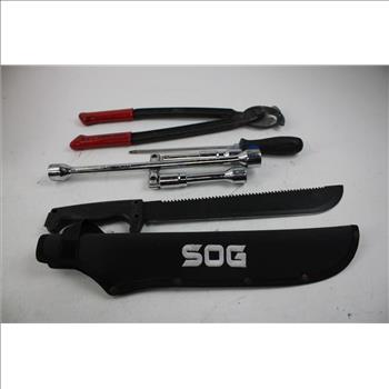 Socket Wrench Set, SOG Machete, And More Tools, 5 Pieces
