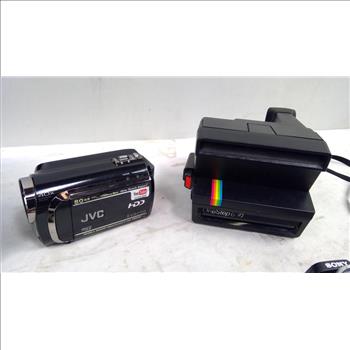Sony, Canon, Polaroid Digital Cameras, JVC Camcorder, Polaroid 600 Land Camera, 5 Pieces