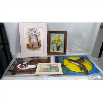 Stained Glass Window Panel, Painting By Ann Beduhn, & More 5 Pieces