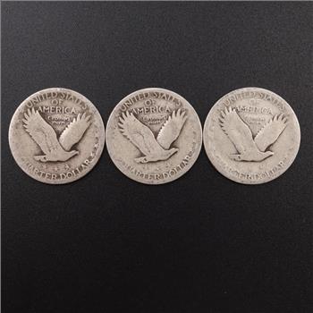 Standing Liberty Silver Quarters, 3 Pieces