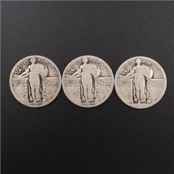 Standing Liberty Silver Quarters, 3 Pieces