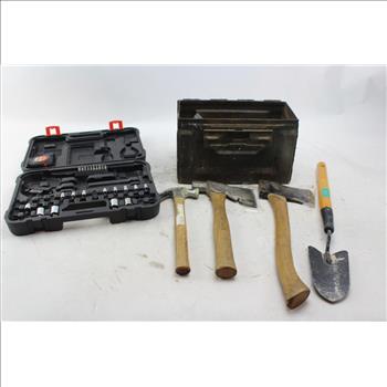 Stanley Hatchet, Ultra Tough Tool Kit, Ammo Box With Misc Tools; 10+ Items