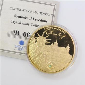 Statue Of Liberty Token With Green Crystal, Comes With CoA