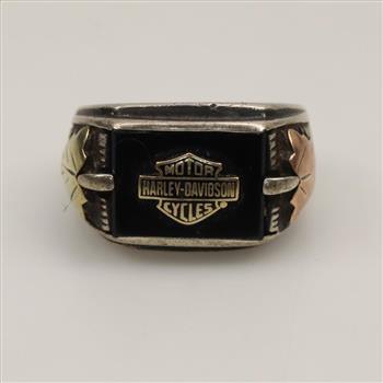 Sterling Silver 10kt Gold Accent Harley Davidson Signet Ring