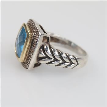 Sterling Silver 14kt Gold Accent Blue Stone Diamond Ring
