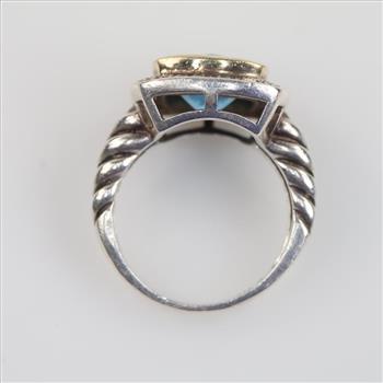 Sterling Silver 14kt Gold Accent Blue Stone Diamond Ring