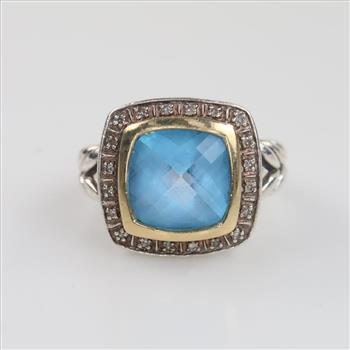 Sterling Silver 14kt Gold Accent Blue Stone Diamond Ring