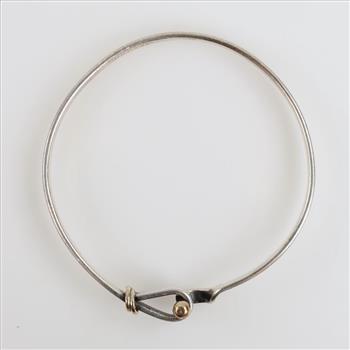 Sterling Silver 14kt Gold Accent Hook & Eye Bangle Bracelet