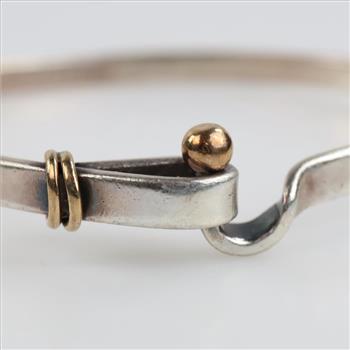 Sterling Silver 14kt Gold Accent Hook & Eye Bangle Bracelet