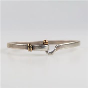 Sterling Silver 14kt Gold Accent Hook & Eye Bangle Bracelet