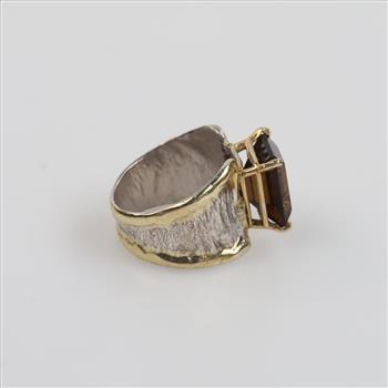 Sterling Silver 14kt Gold Accent Smokey Quartz Ring