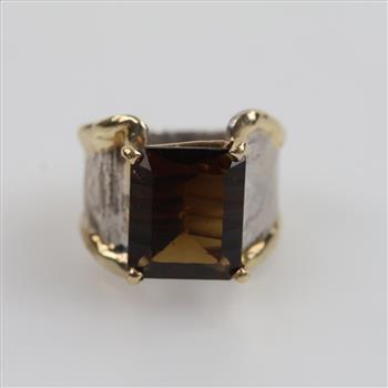 Sterling Silver 14kt Gold Accent Smokey Quartz Ring