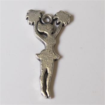 Sterling Silver Jumping Cheerleader Charm Pendant - 925 Silver, One-Sided Design With Pom Poms