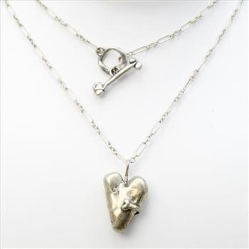 Sterling Silver 18.2g At-Choo Heart And Bone Necklace