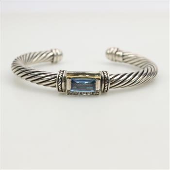 Sterling Silver 18kt Gold Accent Blue Topaz Cuff Bracelet