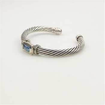 Sterling Silver 18kt Gold Accent Blue Topaz Cuff Bracelet