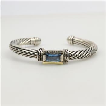 Sterling Silver 18kt Gold Accent Blue Topaz Cuff Bracelet