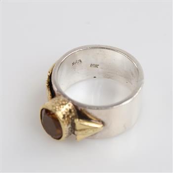 Sterling Silver 18kt Gold Accent Orange Stone Ring