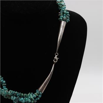 Sterling Silver 3 Strand Turquoise Bead Necklace