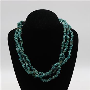 Sterling Silver 3 Strand Turquoise Bead Necklace