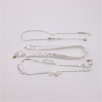 Sterling Silver Anklets, 3 Pieces