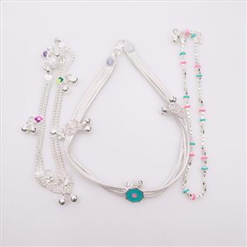 Sterling Silver Anklets, 3 Pieces
