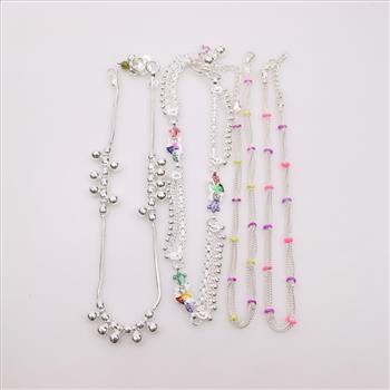 Sterling Silver Anklets, 4 Pieces