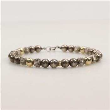 Sterling Silver Beaded Bracelet, 10kt Gold Accent Beads
