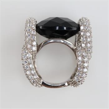 Sterling Silver Black And Clear Stone Ring