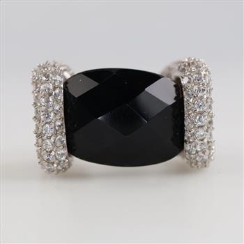 Sterling Silver Black And Clear Stone Ring