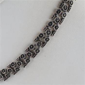 Sterling Silver Black Stone Fancy Link Necklace