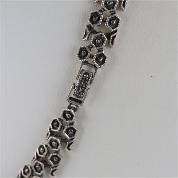 Sterling Silver Black Stone Fancy Link Necklace