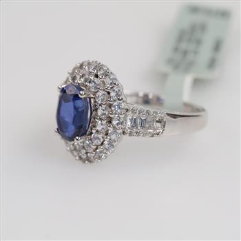 Sterling Silver Blue And Clear Sapphire Accented Ring