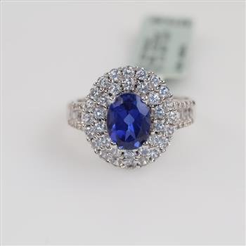 Sterling Silver Blue And Clear Sapphire Accented Ring