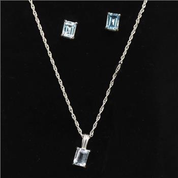 Sterling Silver Blue Stone 3 Piece Jewelry Set