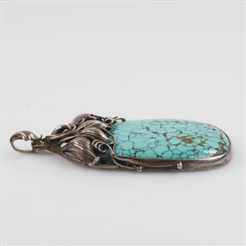 Sterling Silver Blue Stone Art Nouveau Pendant