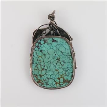 Sterling Silver Blue Stone Art Nouveau Pendant