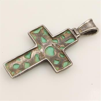 Sterling Silver Blue Stone Cross Pendant