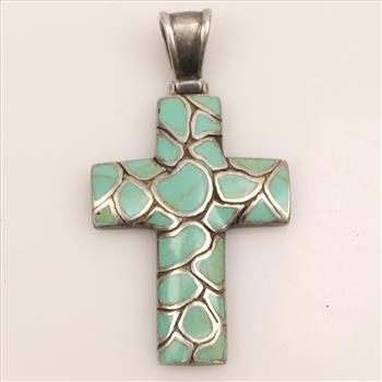 Sterling Silver Blue Stone Cross Pendant