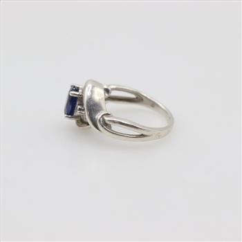 Sterling Silver Blue Stone Diamond Accent Ring