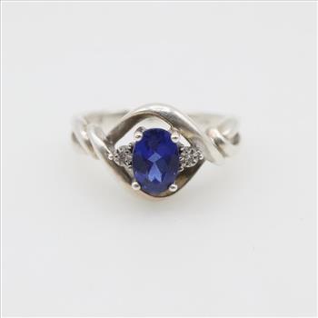 Sterling Silver Blue Stone Diamond Accent Ring